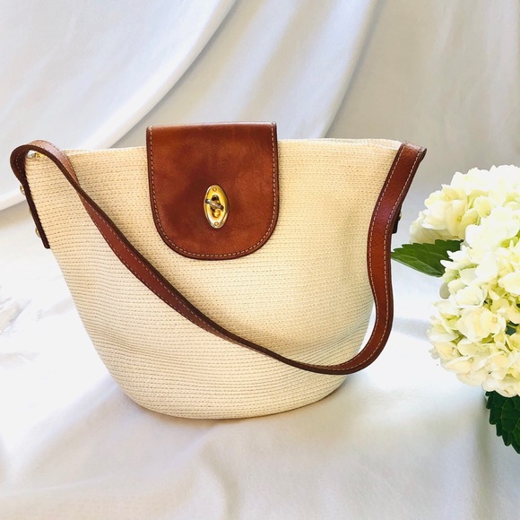 Eric Javits Handbags - Eric Javits Leather and Canvas Shoulder Bag